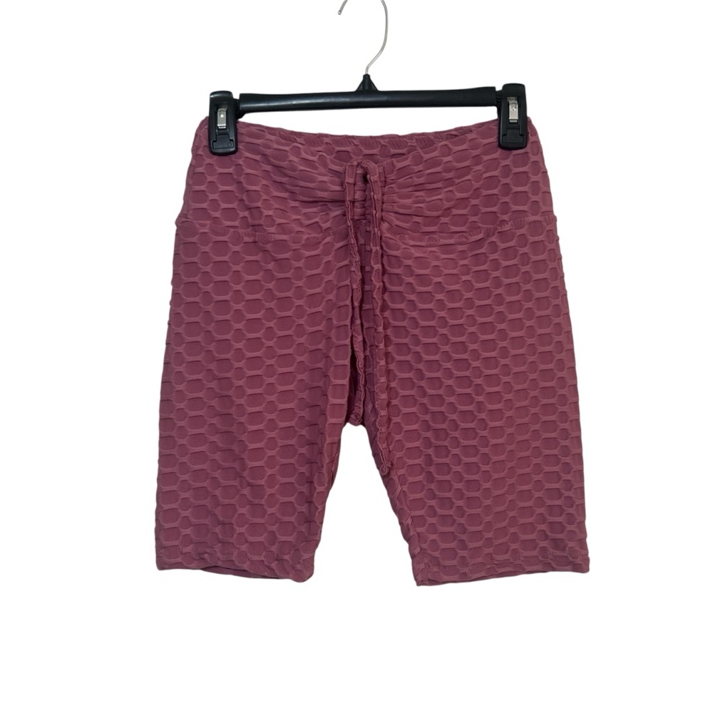 Hot Kiss Pink Honeycomb Textured High Waisted Scrunch Butt Biker Shorts